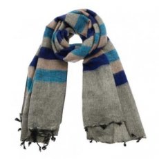 Pina brede sjaal / omslagdoek grijs/blauw gestreep